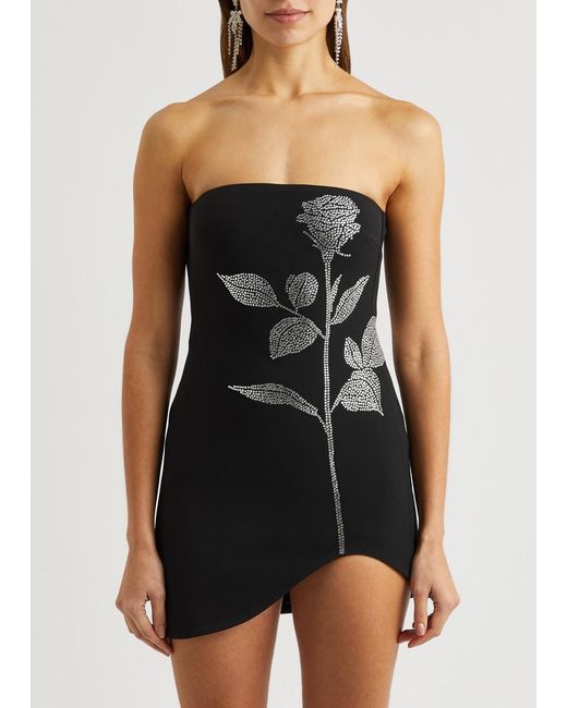 David Koma Black Crystal-Embellished Stretch-Cady Mini Dress