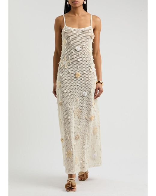Leslie Amon Treasure Embellished Crochet Maxi Dress in White | Lyst