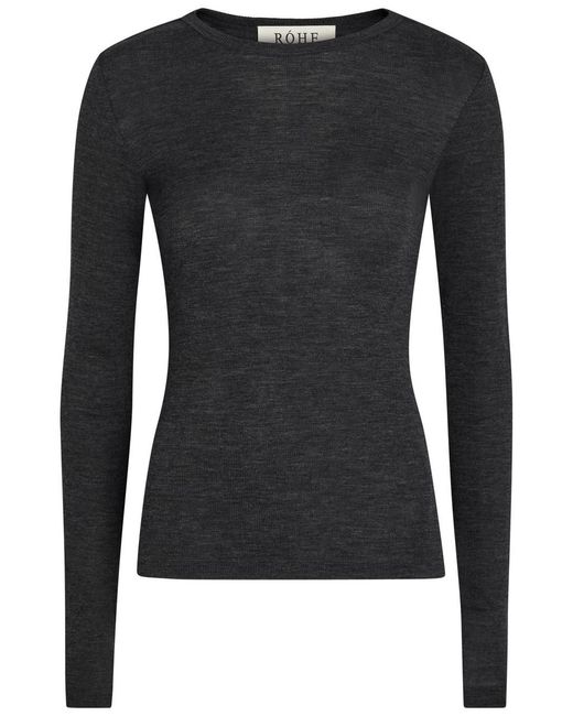 Rohe Black Melange-Knit Long-Sleeve Wool Top