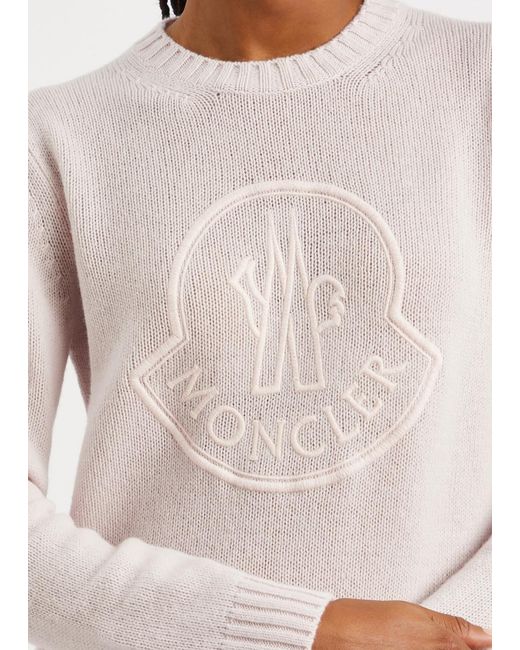 Moncler Pink Logo-embroidered Wool-blend Jumper