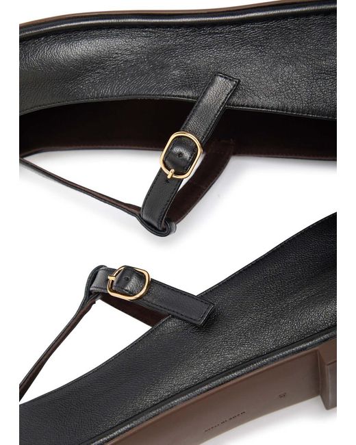 The Row Black Leather Mary Jane Flats