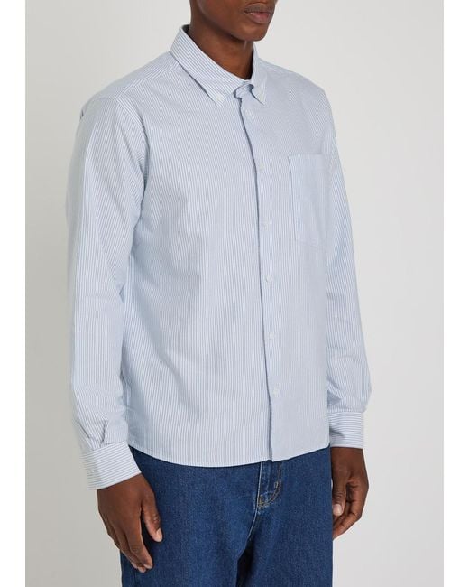 Percival White Striped Cotton Oxford Shirt for men