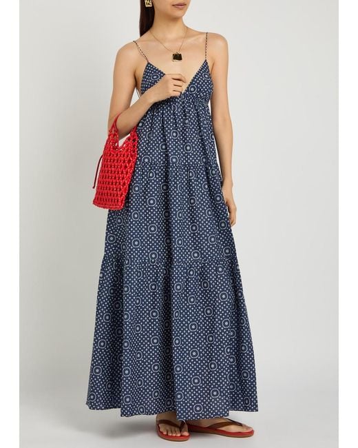 Matteau Blue Printed Tiered Cotton-Poplin Midi Sundress