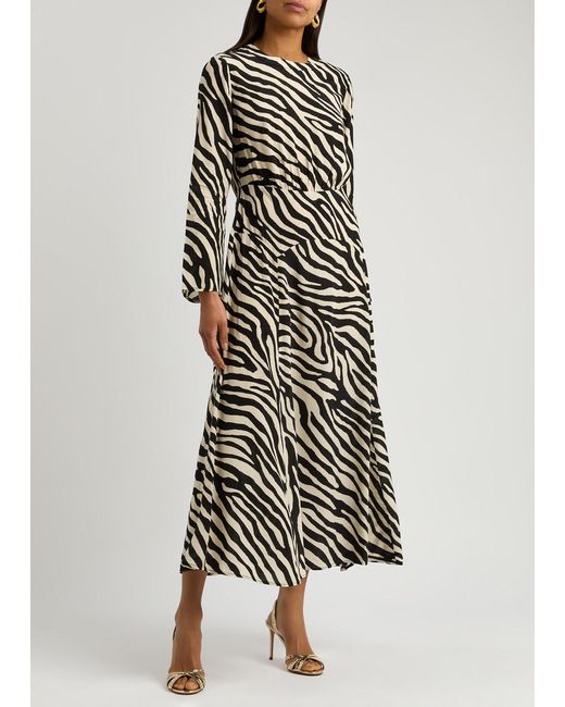 Rixo Multicolor Suzanne Zebra-Print Woven Midi Dress