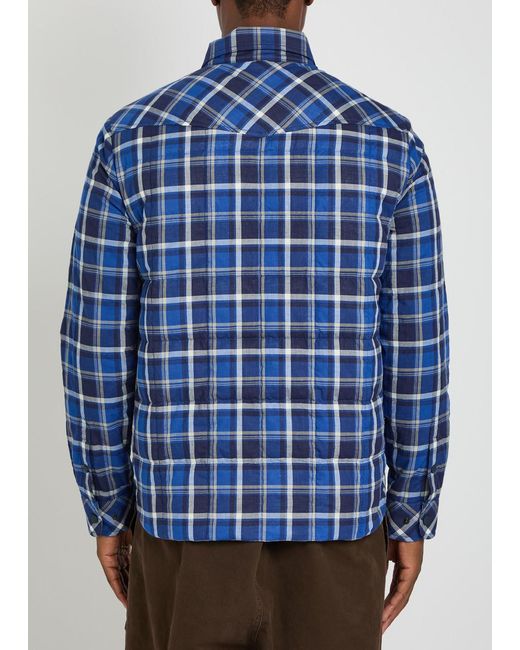 Moncler Blue Quilted Checked Stretch-Cotton Overshirt for men