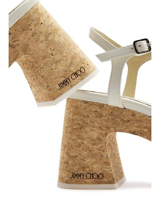 Jimmy Choo Natural Heloise 95 Leather Platform Sandals