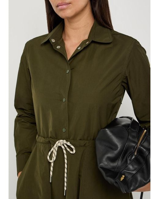 Moncler Green Drawstring Poplin Midi Shirt Dress