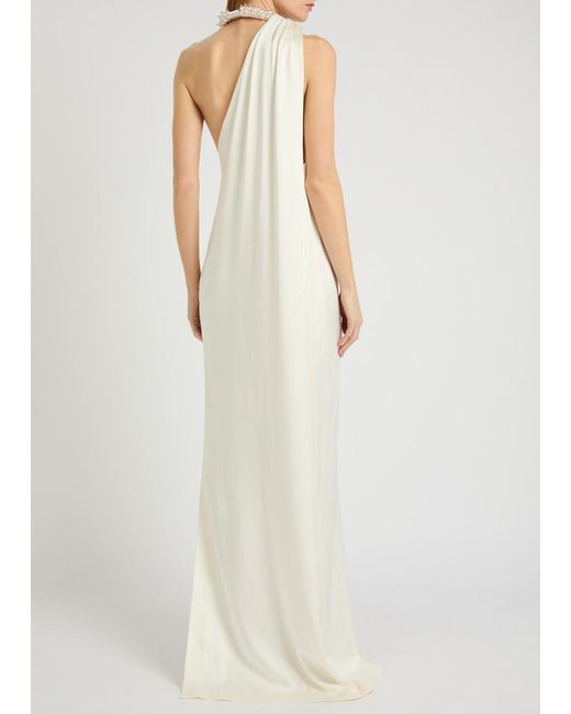 Stella McCartney White Faux Pearl-Embellished Satin Gown