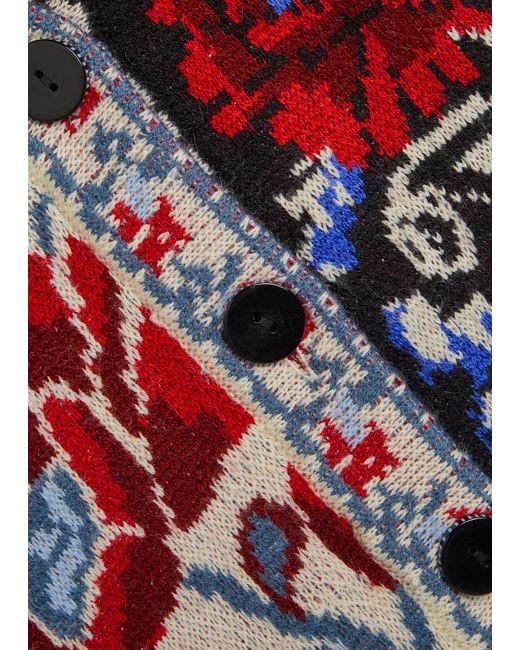 Farm Rio Red Mixed Valentina Floral-Jacquard Knit Cardigan
