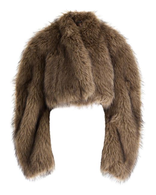 A.W.A.K.E. MODE Brown Cropped Faux Fur Jacket