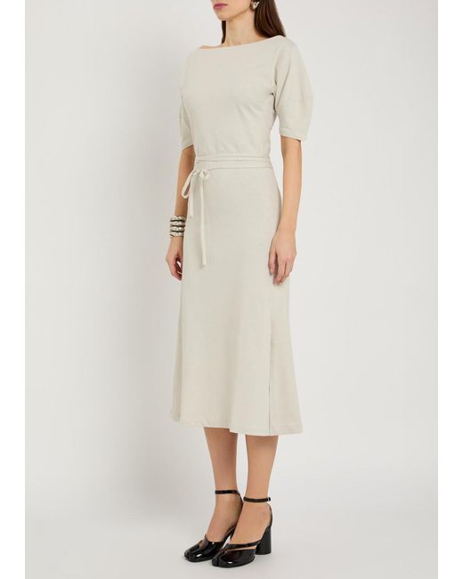 Lemaire White Belted Off-The-Shoulder Cotton-Blend Midi Dress