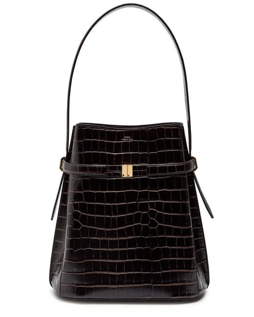 Totême  Black Belted Crocodile-Effect Leather Bucket Bag
