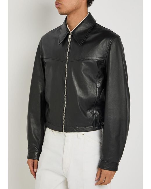 Lemaire Black Leather Biker Jacket for men