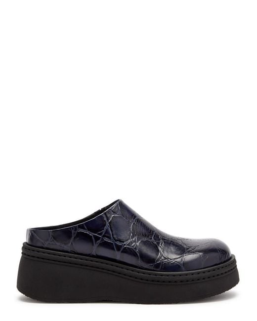 Miista Black Kristi Crocodile-Effect Leather Mules