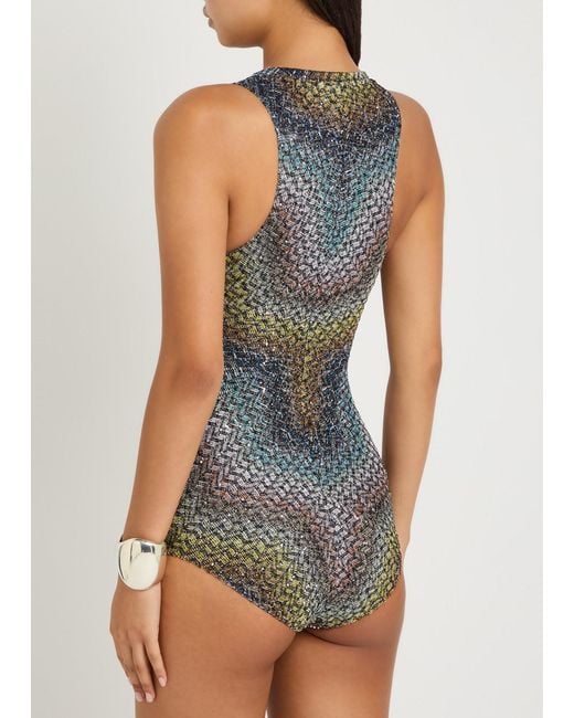 Missoni Blue Zigzag Metallic-Knit Swimsuit
