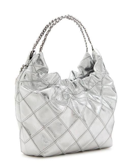 Tory Burch Gray Fleming Mini Metallic Leather Hobo Bag