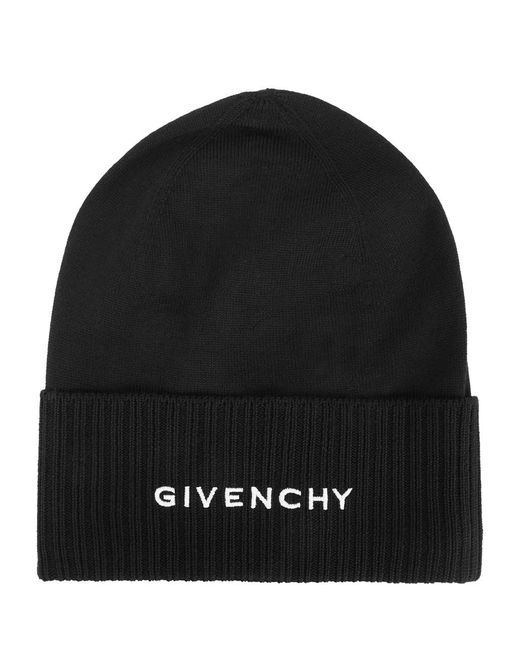 Givenchy Black Logo-Embroidered Wool Beanie