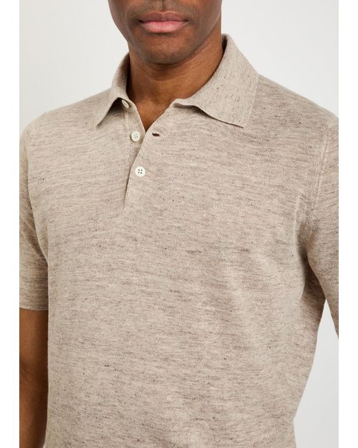 Brunello Cucinelli Natural Linen And Cotton-Blend Polo Shirt for men