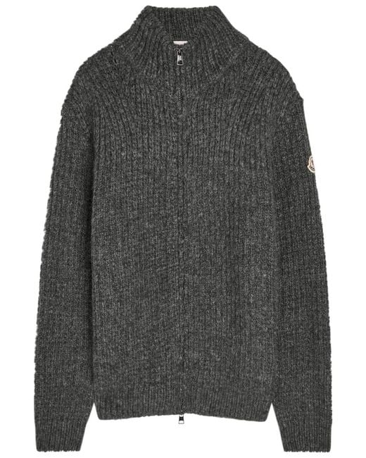 Moncler Gray Ribbed Alpaca-Blend Cardigan for men