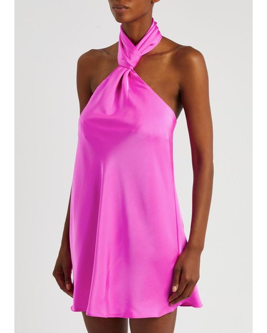 Misha Pink Keren Halterneck Satin Mini Dress