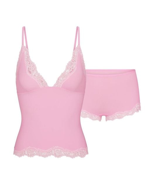 Skims Pink Lace-Trimmed Camisole And Shorts Set