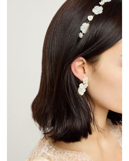 Jennifer Behr White Avani-Embellished 18Kt-Plated Drop Earrings