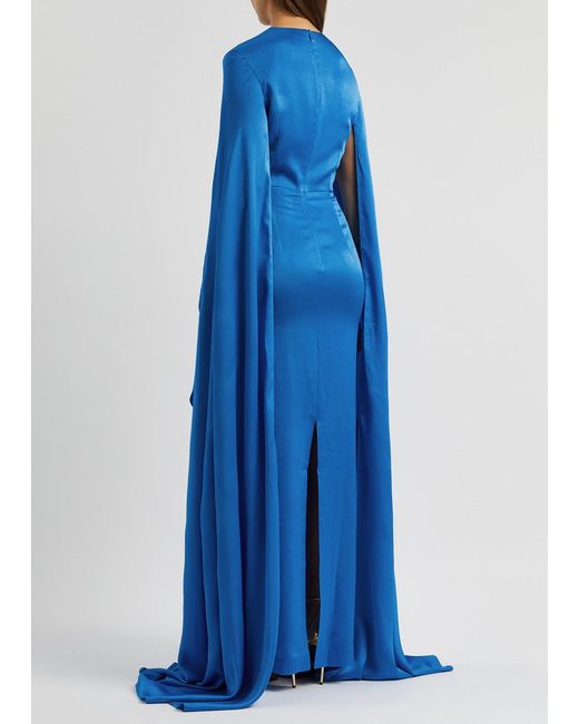 Solace London Blue Elya Draped Satin Maxi Dress