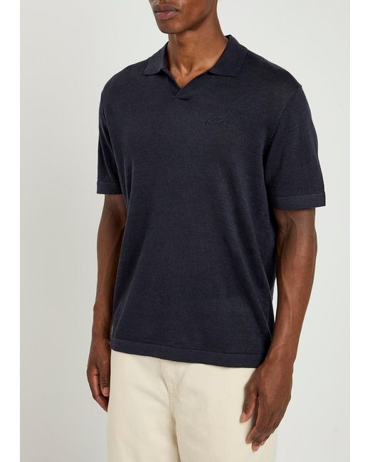 Les Deux Blue Emmanuel Fine-Knit Polo Shirt for men