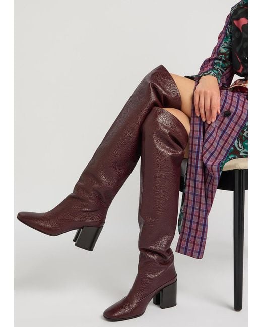 Dries Van Noten Red 75 Grained Leather Over-The-Knee Boots