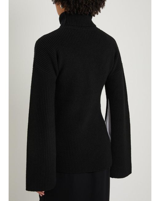 Totême  Black Slit Sleeve Ribbed Knit Jumper