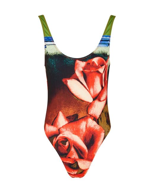 Jean Paul Gaultier Red Roses Printed Swimsuit