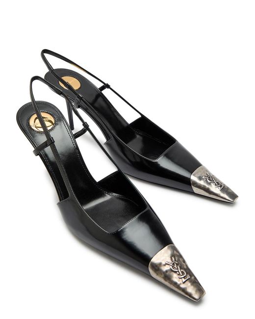 Saint Laurent Black Jeanne 75 Patent Leather Slingback Pumps