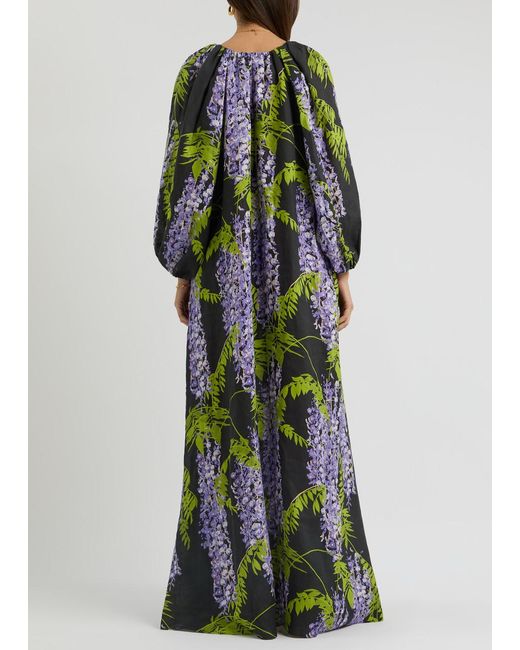 BERNADETTE Green Georgio Floral-Print Linen Gown
