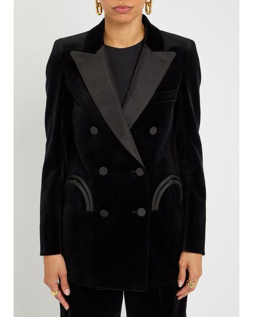 Blazé Milano Black Everyday Double-Breasted Velvet Blazer Uk10