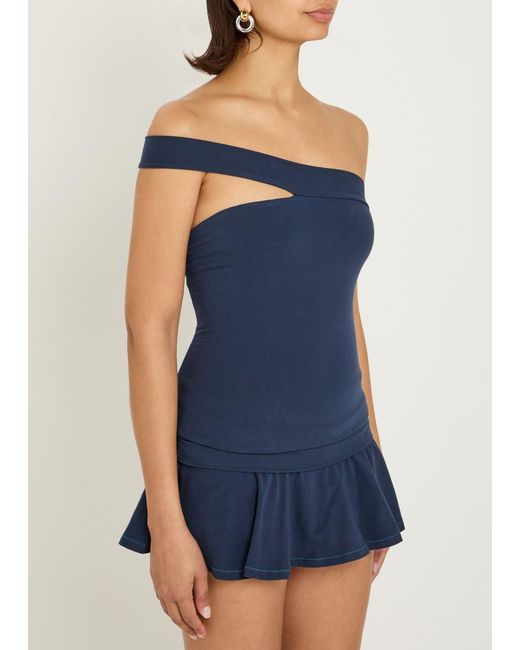 Skims Blue Asymmetric Stretch-Cotton Top