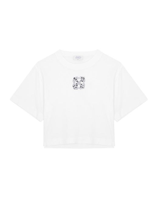 Off-White c/o Virgil Abloh White Bling Leaves Logo Cropped Cotton T-shirt