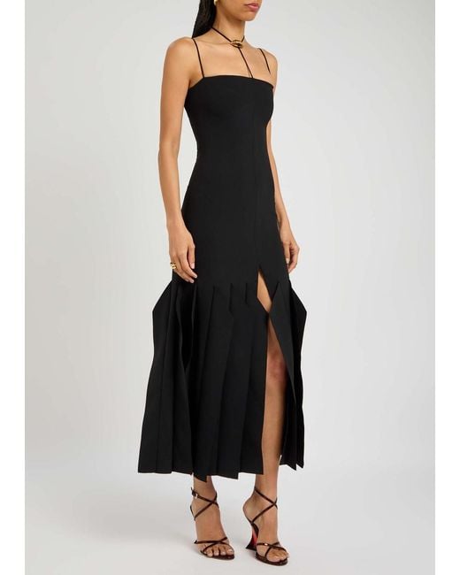 A.W.A.K.E. MODE Black Lip Chocker Crepe Midi Dress
