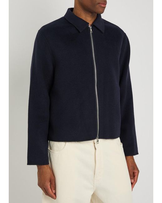 Officine Generale Blue Mazir Wool Bomber Jacket for men