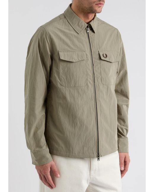 Fred Perry Natural Logo-Embroidered Crinkled Nylon Overshirt for men