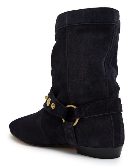 Isabel Marant Blue Stania Embellished Suede Mid-Calf Boots