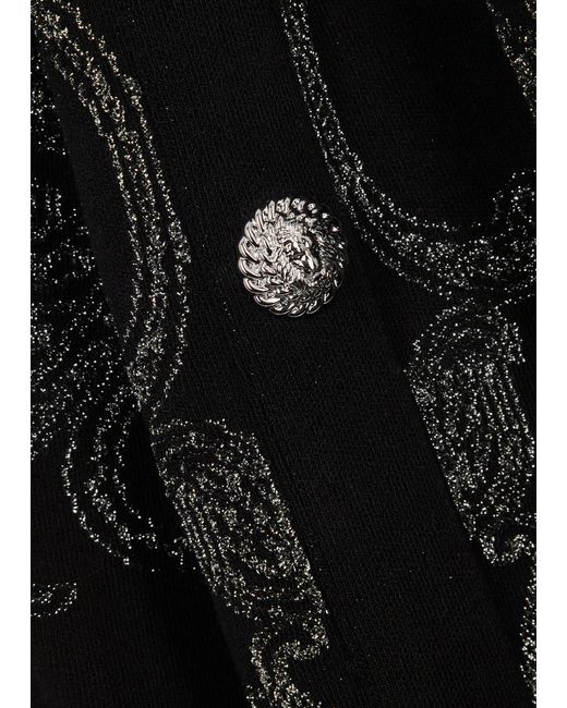 Balmain Black Metallic Intarsia Stretch-knit Mini Dress
