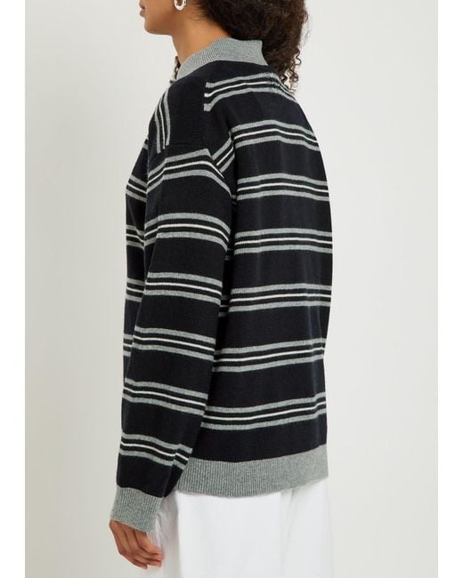 Nili Lotan Black Galvez Striped Cashmere Polo Jumper