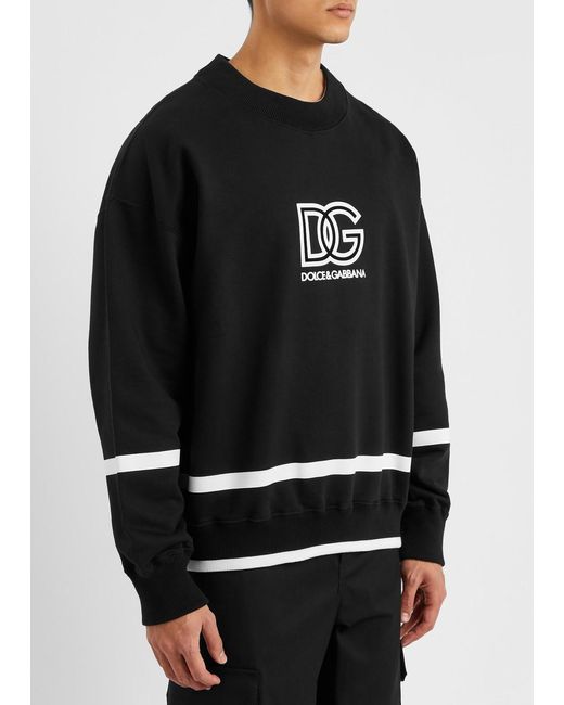 Dolce & Gabbana Black Logo-flocked Cotton Sweatshirt for men