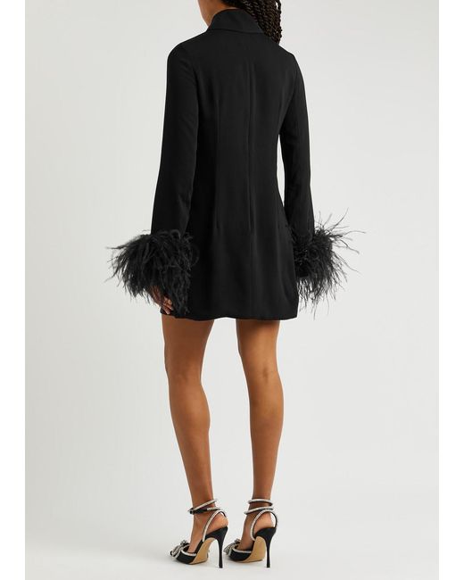 16Arlington Black Michelle Feather-trimmed Mini Dress