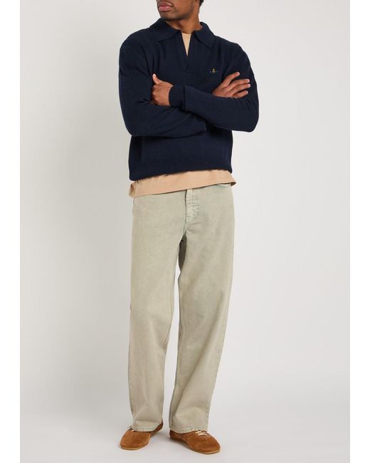Vivienne Westwood Blue Logo-Embroidered Wool And Cashmere-Blend Polo Jumper for men