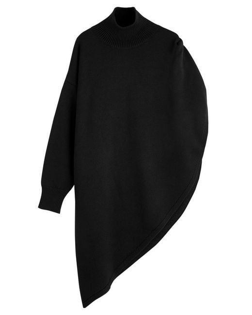 Alaïa Black Asymmetric Cape-Effect Wool Jumper
