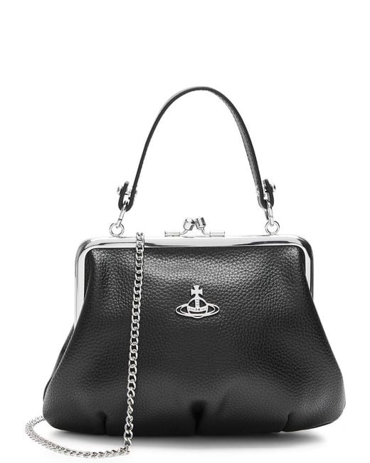 Vivienne Westwood Black Granny Frame Vegan Leather Top Handle Bag