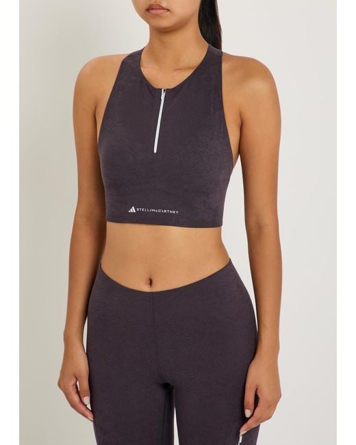 Stella McCartney Blue Adidas X Logo-Print Floral Cropped Stretch-Knit Top