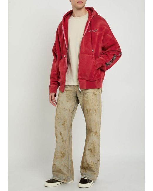 Amiri Red Bones Embellished Hooded Cotton Sweatshirt for men