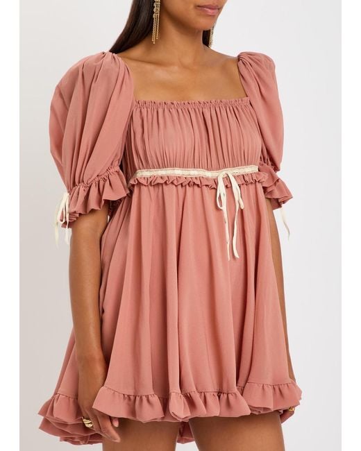 Chloé Pink Gathered Silk-Georgette Mini Dress